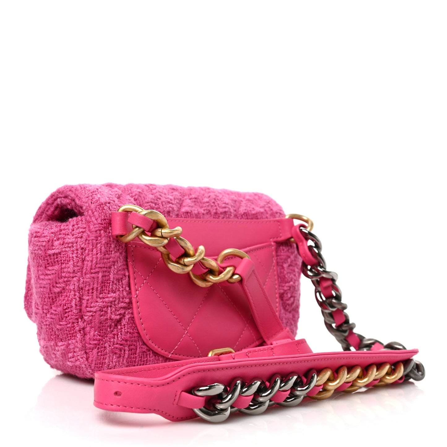 Tweed Quilted Chanel 19 Waist Bag Pink