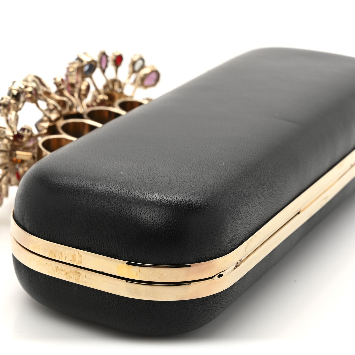 Nappa Crystal Knuckle Box Clutch Black