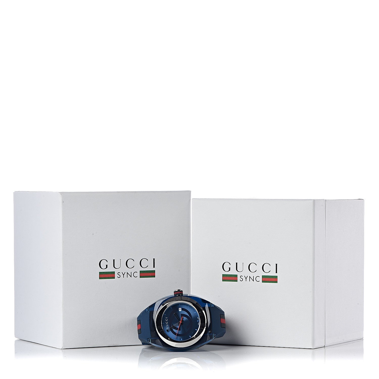Gucci Stainless Steel Rubber 46mm Sync Web Quartz Watch Blue 8 of 8