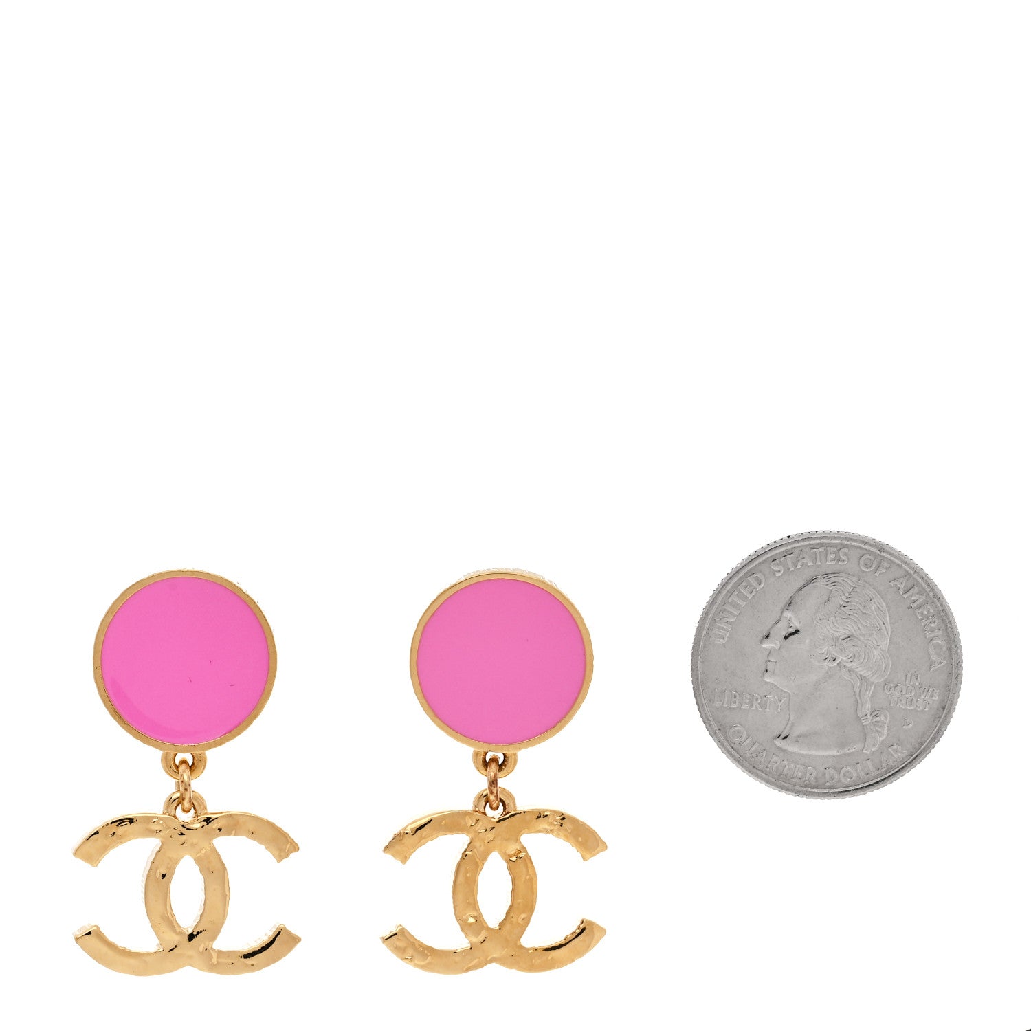Chanel Enamel CC Drop Earrings Gold Pink 2 of 5