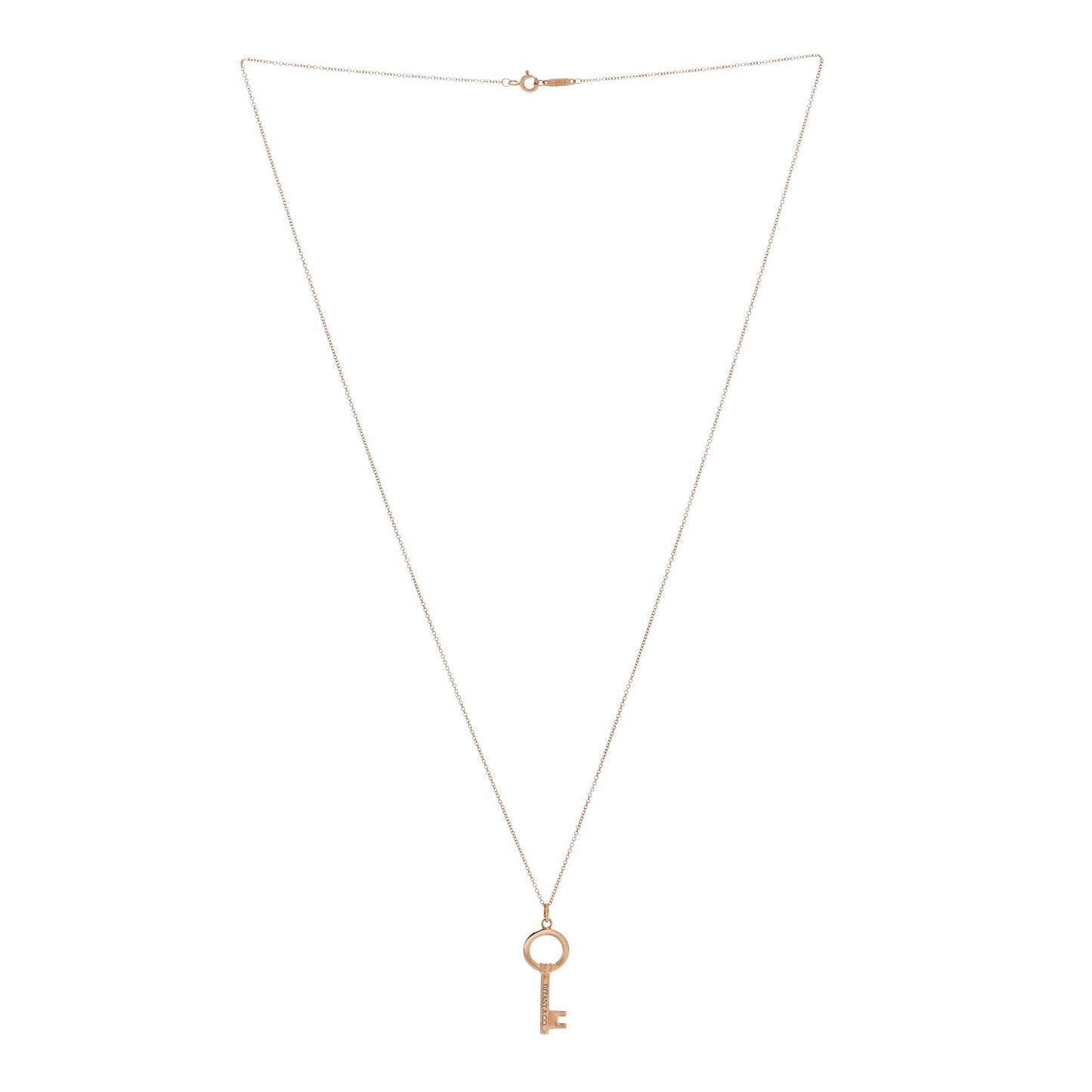 18K Rose Gold Small Open Round Key Pendant Necklace