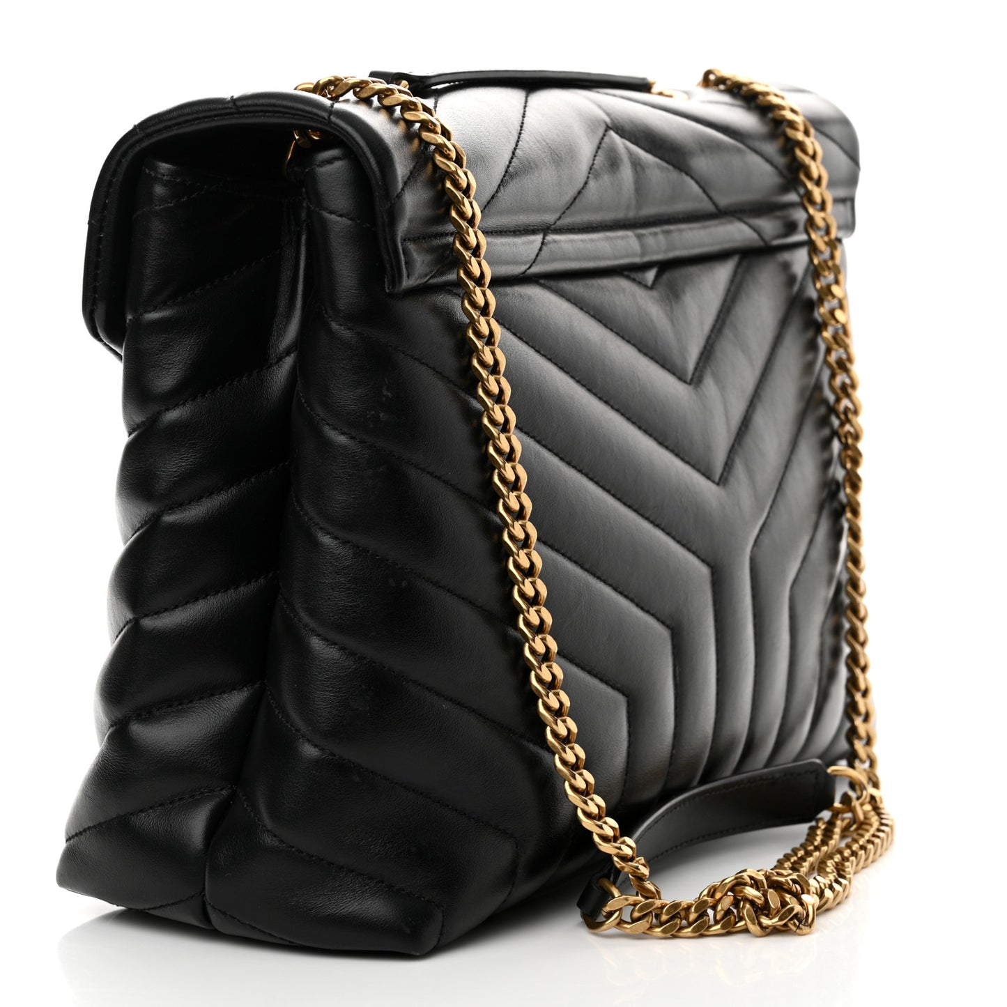 Calfskin Y Quilted Monogram Medium Loulou Chain Satchel Black