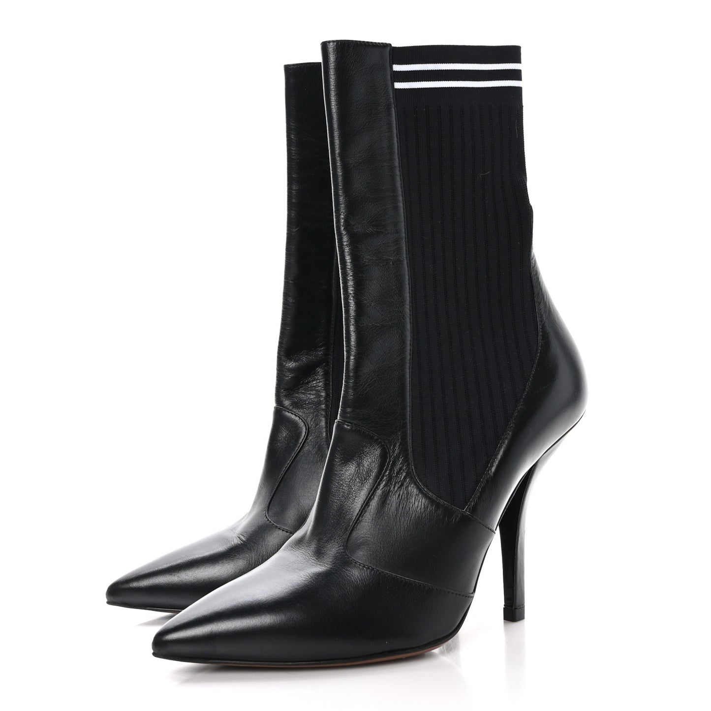 Vitello Lucido Stretch Fabric Striped Rockoko 105mm Sock Boots 39 Black