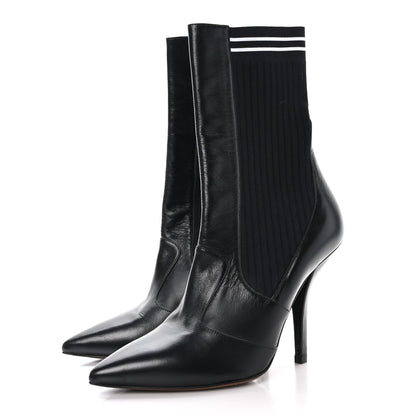 Fendi Vitello Lucido Stretch Fabric Striped Rockoko 105mm Sock Boots 39 Black 3 of 6