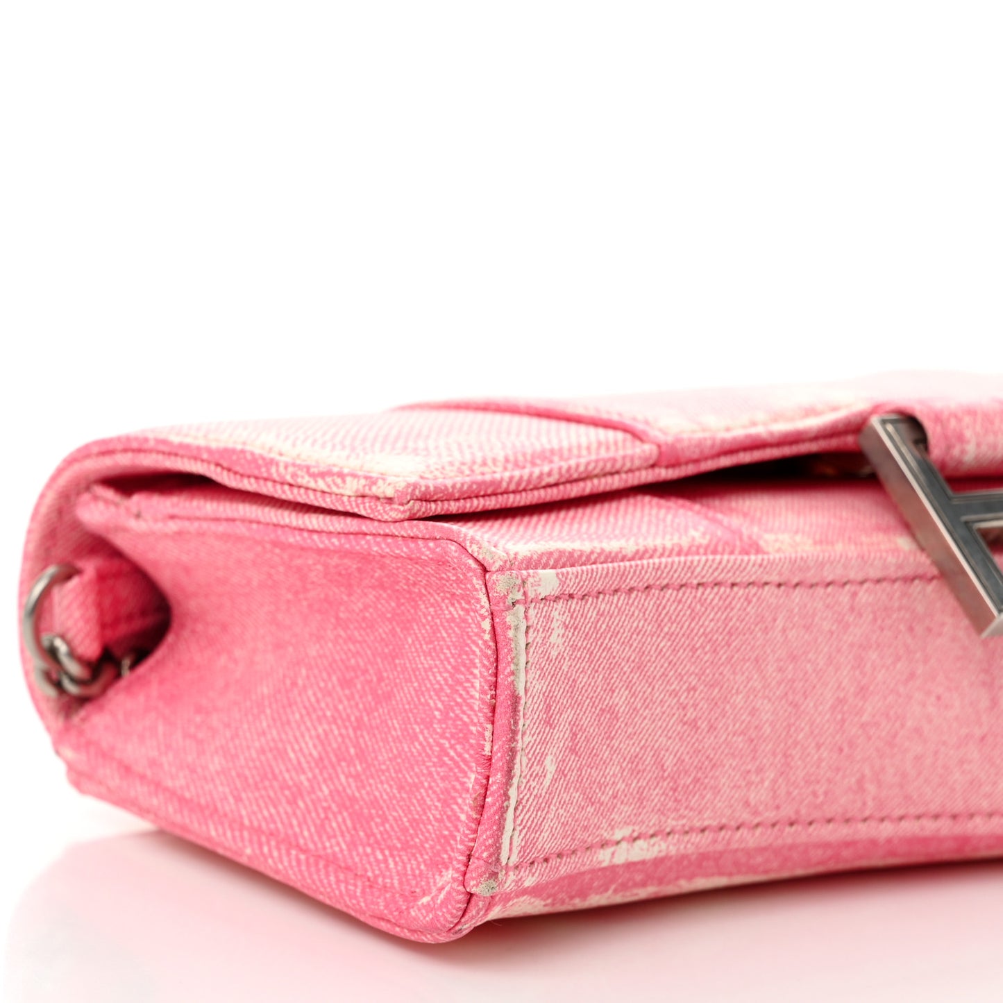 Nappa Denim Printed Hourglass Chain Bag Denim Pink