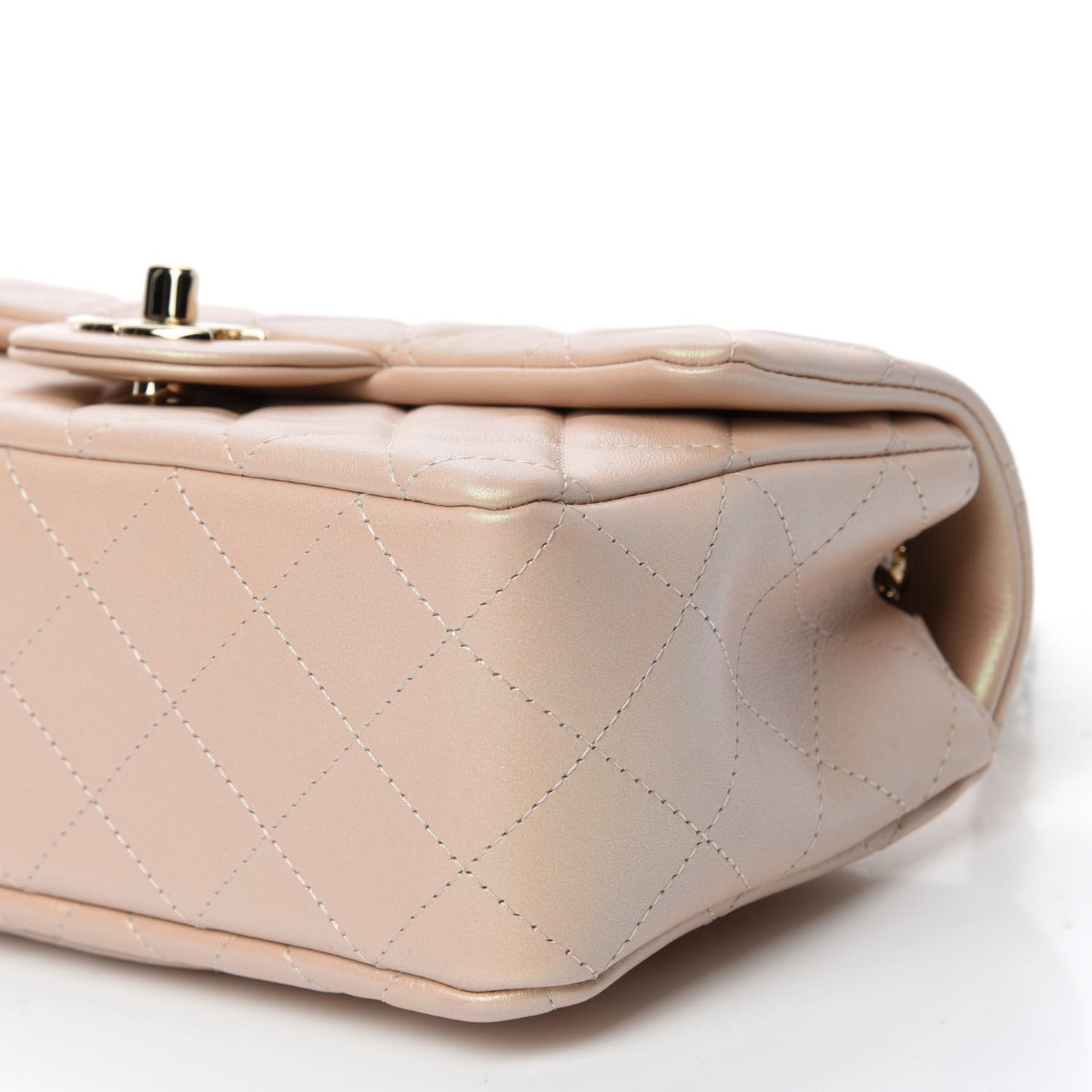 Iridescent Calfskin Quilted Mini Rectangular Flap Beige