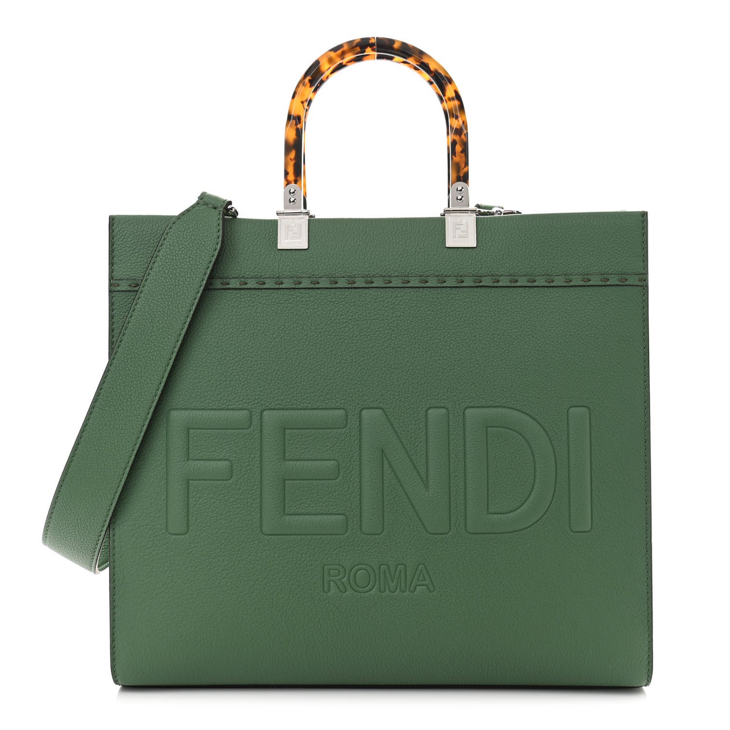 Vitello Cher Plexiglass Logo Debossed Medium Fendi Sunshine Shopper Tote Verde Islanda