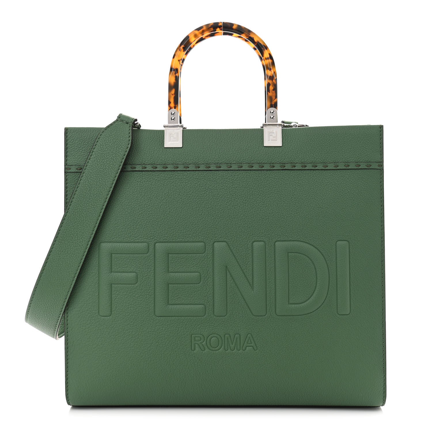 Fendi Vitello Cher Plexiglass Logo Debossed Medium Fendi Sunshine Shopper Tote Verde Islanda 1 of 10