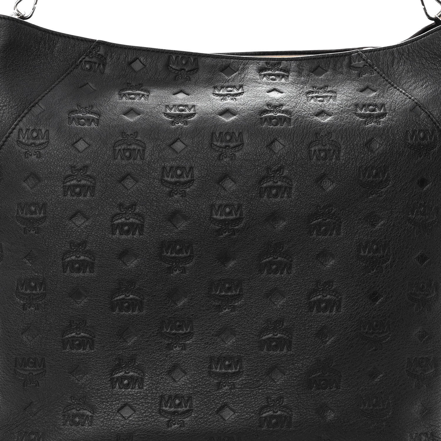 MCM Calfskin Ottomar Monogram Large Klara Hobo Black Beige 7 of 9