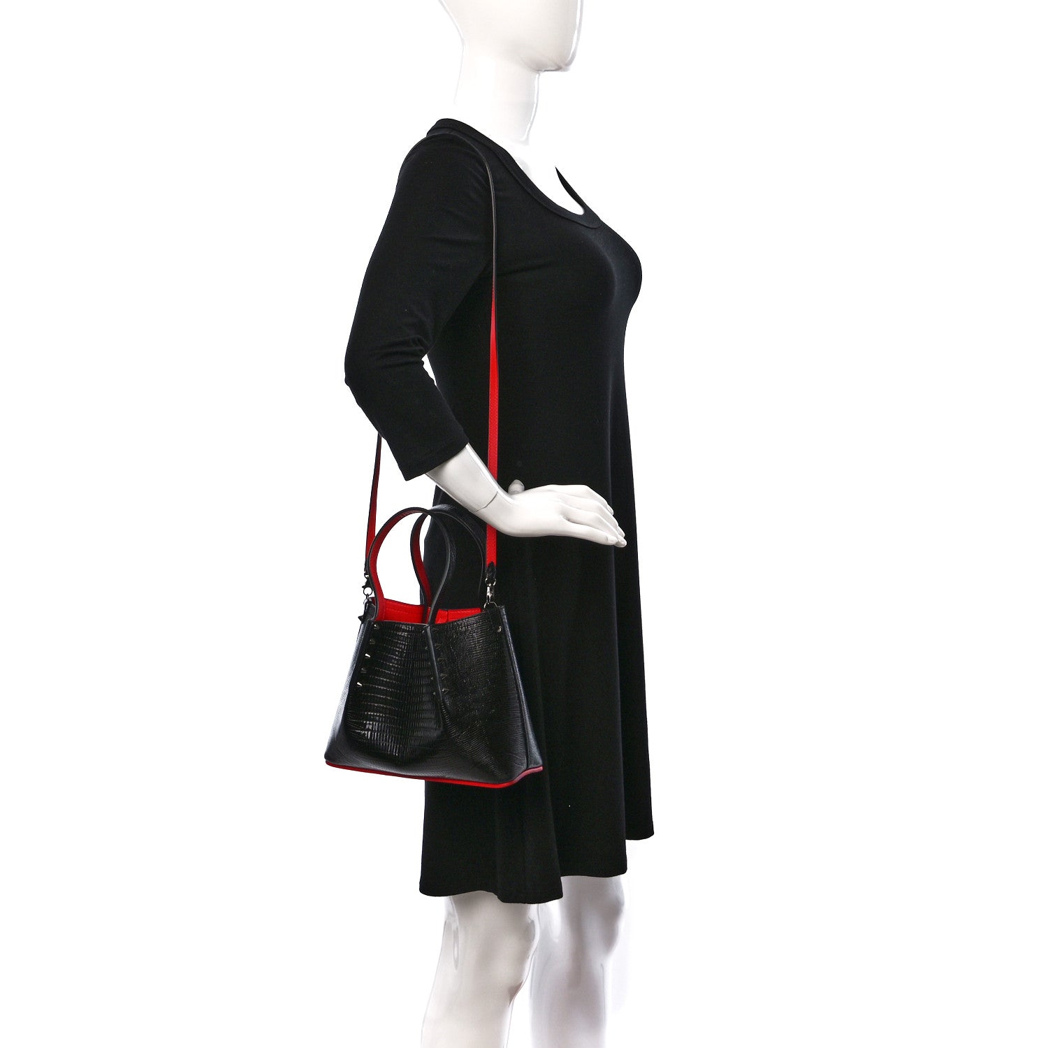 Christian Louboutin Patent Embossed Spiked Mini Cabarock Shopper Tote Black 2 of 9