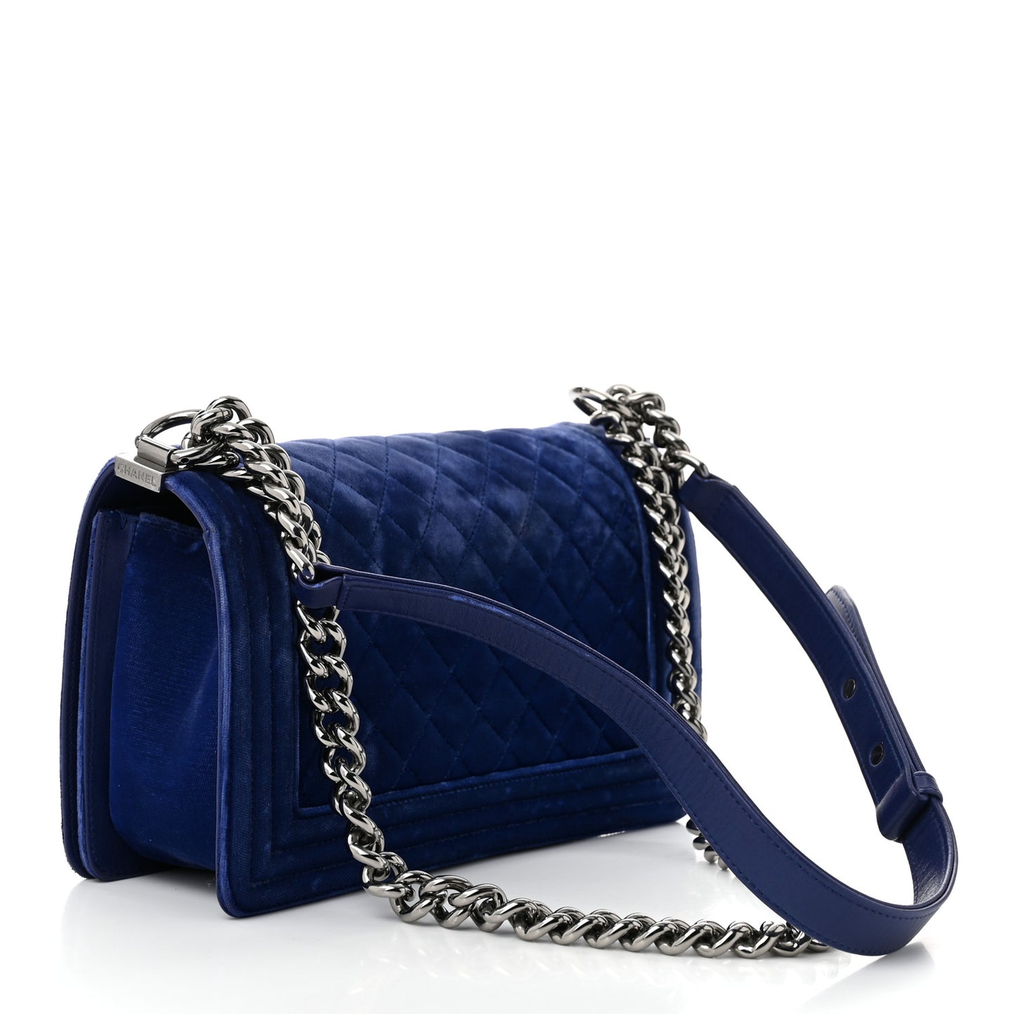 Velvet Quilted Medium Boy Flap Blue