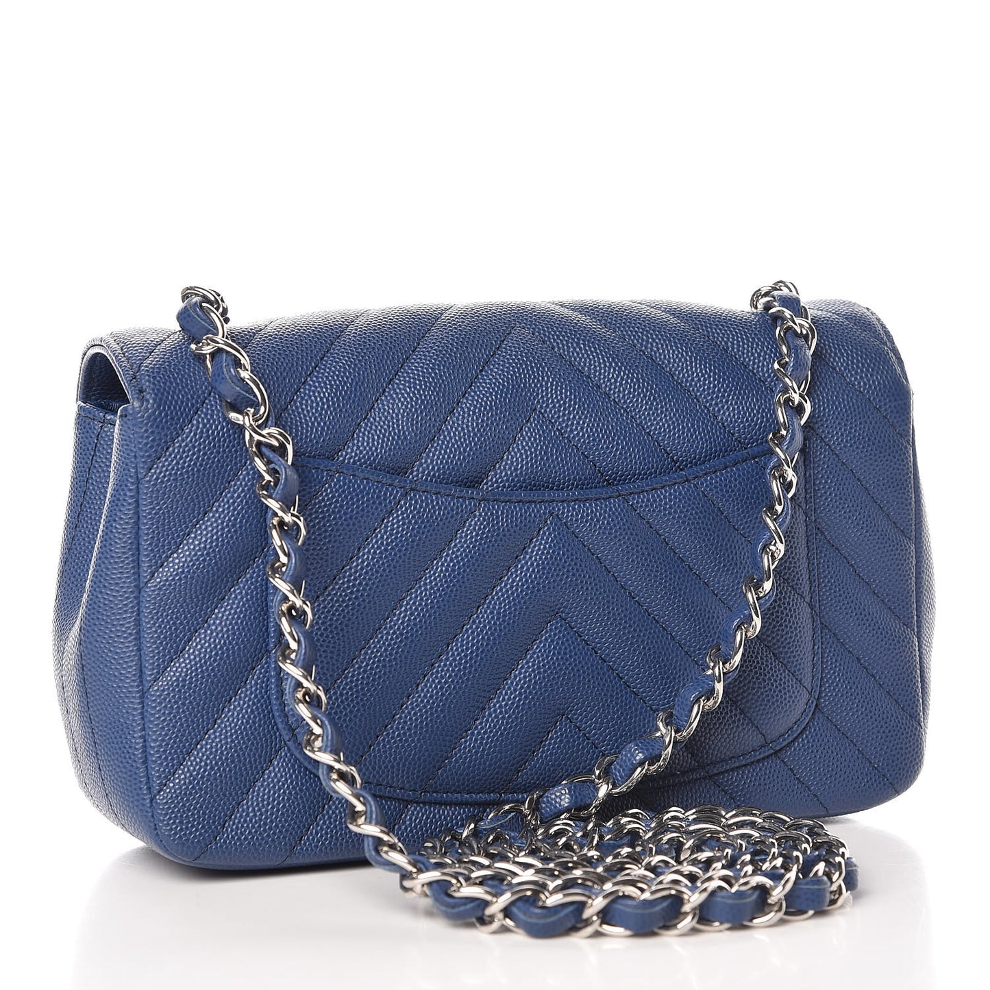 Caviar Chevron Quilted Mini Rectangular Flap Blue