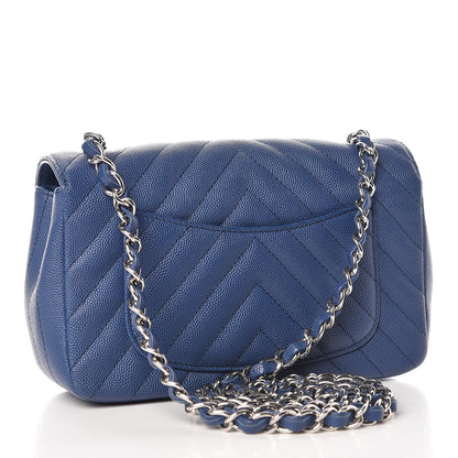 Chanel Caviar Chevron Quilted Mini Rectangular Flap Blue 3 of 10