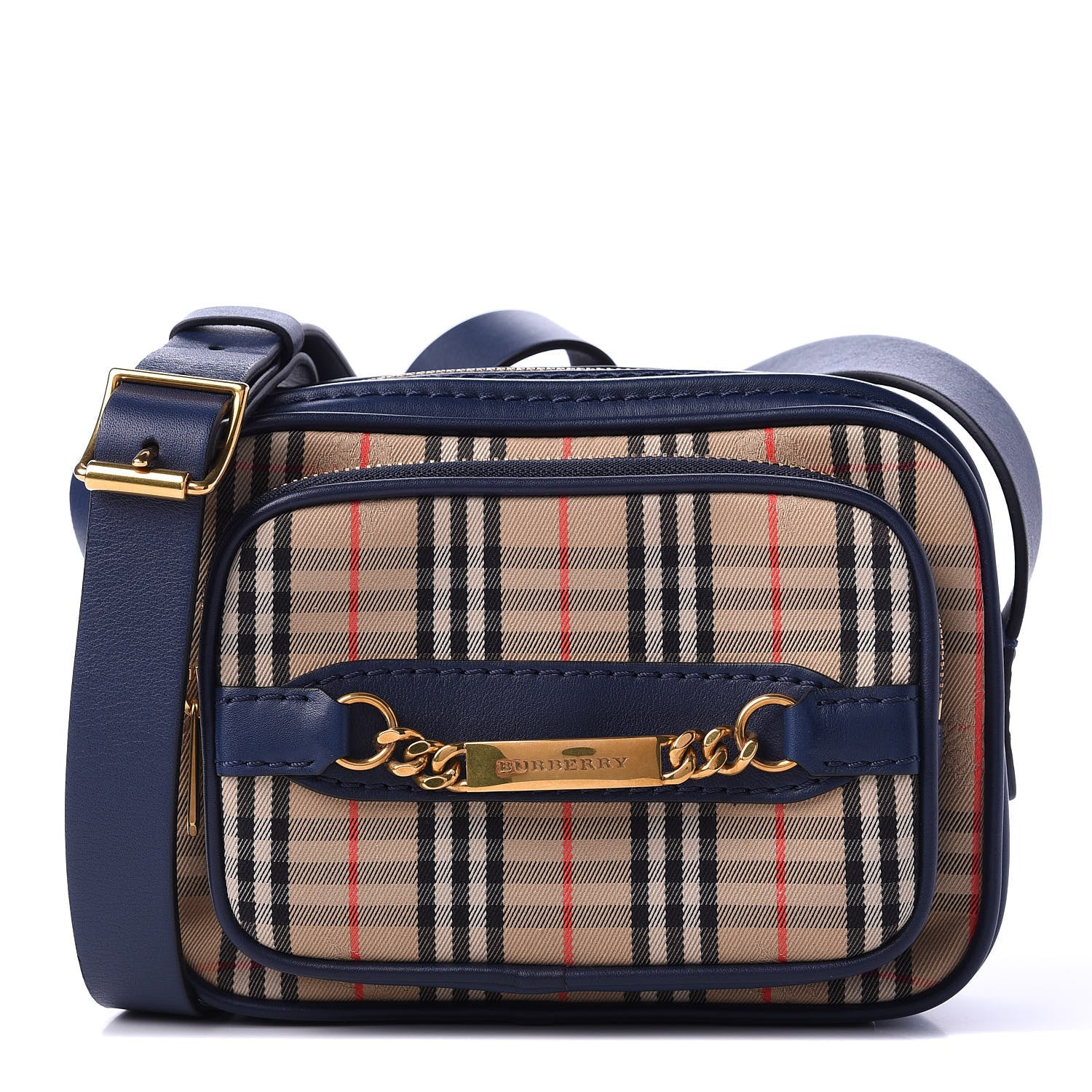 Burberry Smooth Calfskin 1983 Knight Check Link Camera Bag Navy 1 of 10