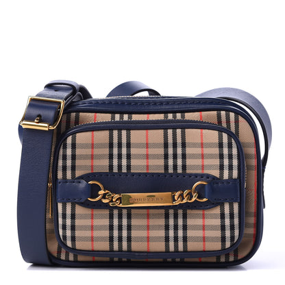 Burberry Smooth Calfskin 1983 Knight Check Link Camera Bag Navy 1 of 10