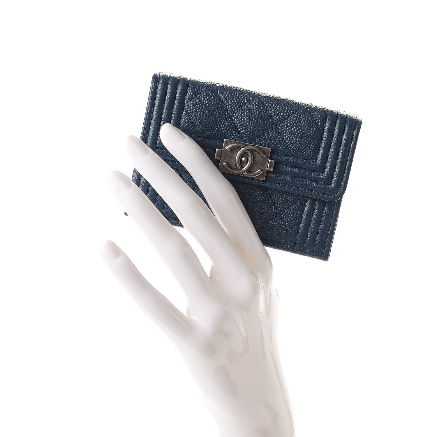 Chanel Grained Goatskin Quilted Small Boy Flap Wallet Dark Blue 2 of 9