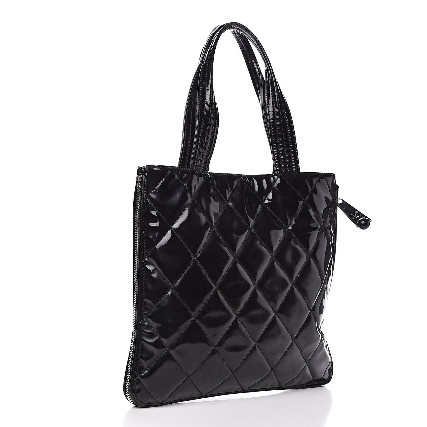 Patent Quilted Expandable CC Shoping Tote Black