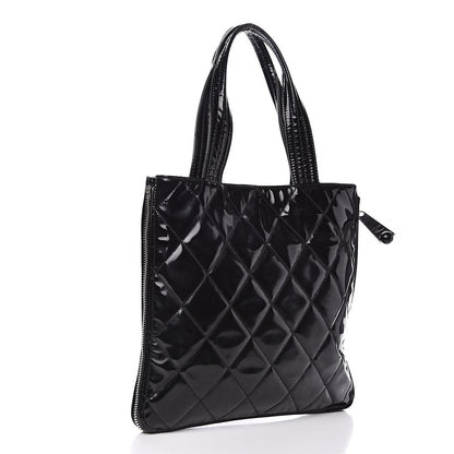Chanel Patent Quilted Expandable CC Shoping Tote Black 3 of 13