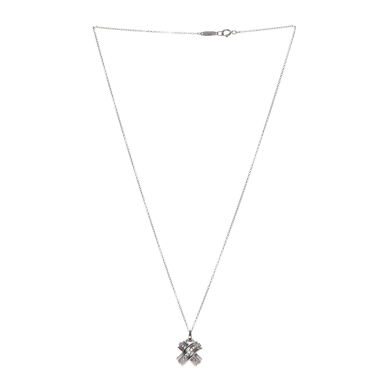 Tiffany 18K White Gold Diamond Signature X Pendant Necklace 3 of 7