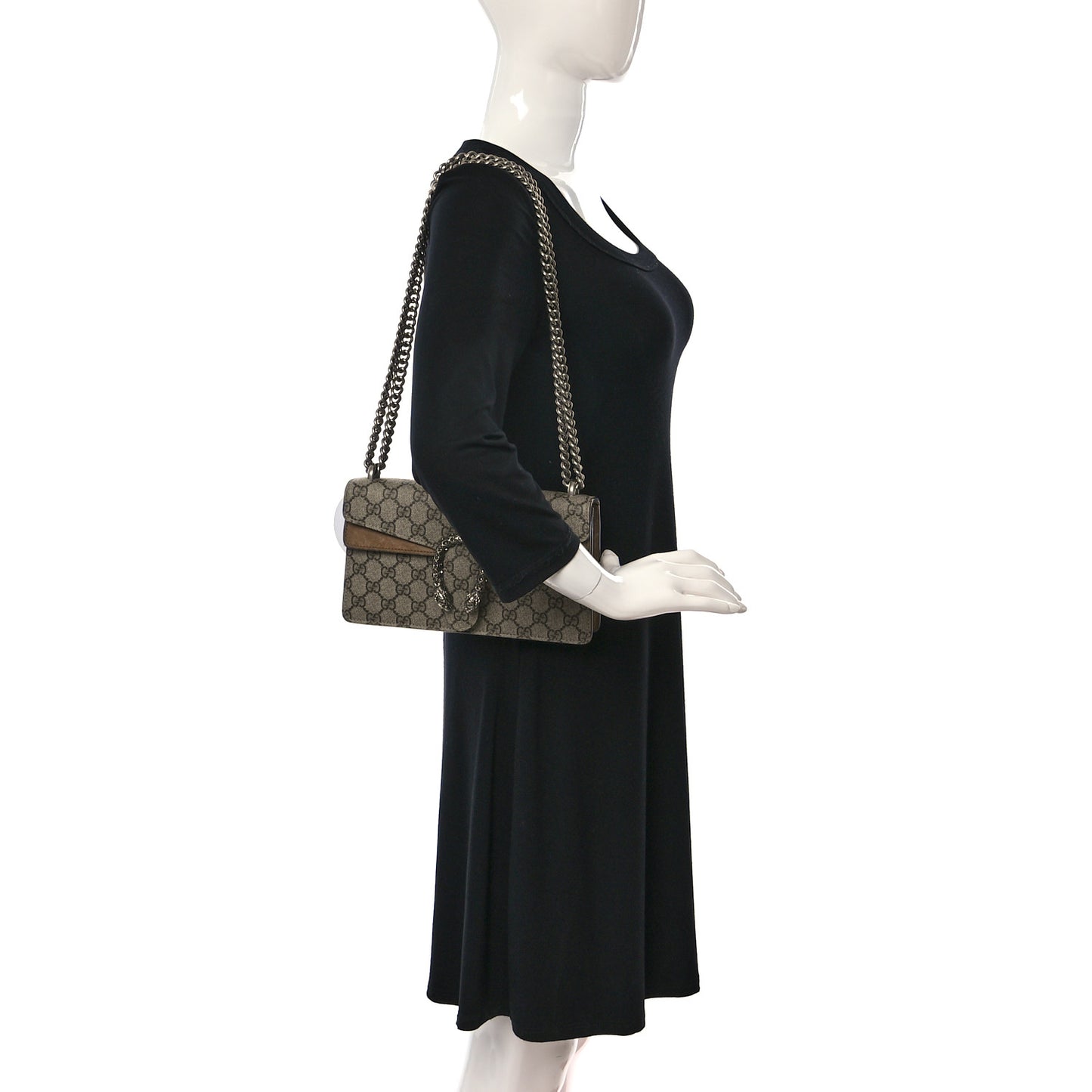 GG Supreme Monogram Suede Crystal Small Dionysus Shoulder Bag Beige Ebony Taupe
