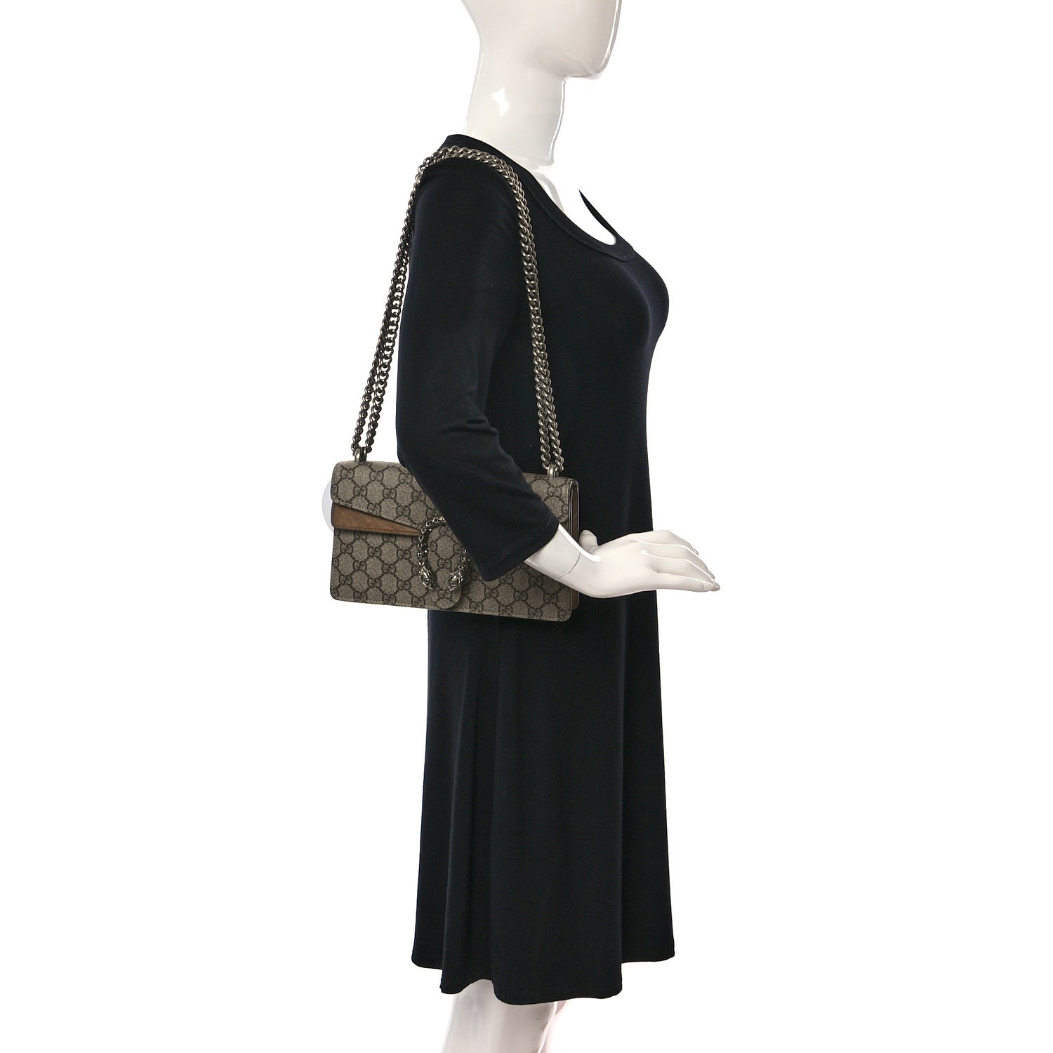 Gucci GG Supreme Monogram Suede Crystal Small Dionysus Shoulder Bag Beige Ebony Taupe 2 of 10