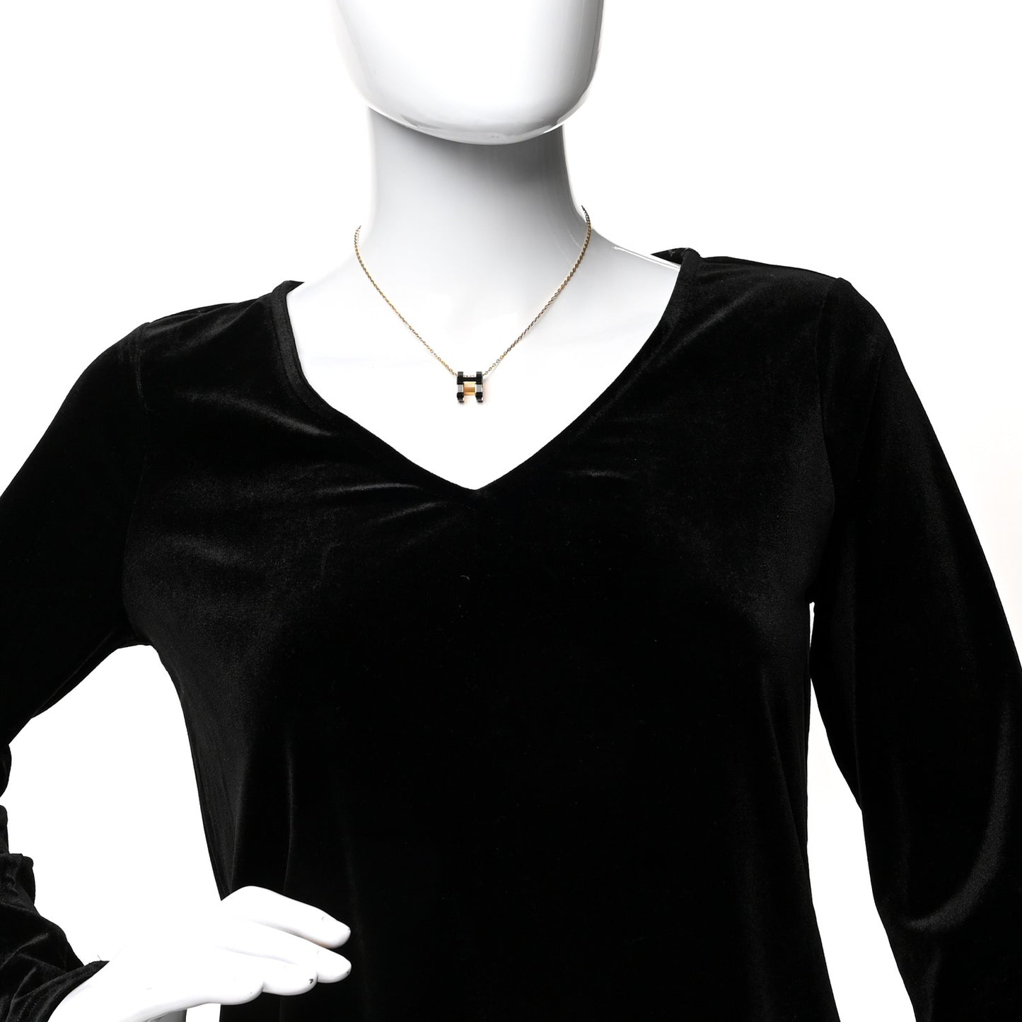 Lacquered Gold Pop H Pendant Necklace Black