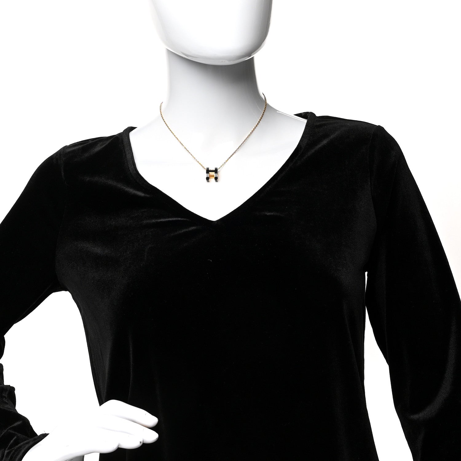 Hermes Lacquered Gold Pop H Pendant Necklace Black 2 of 5