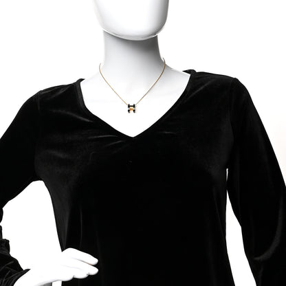 Hermes Lacquered Gold Pop H Pendant Necklace Black 2 of 5