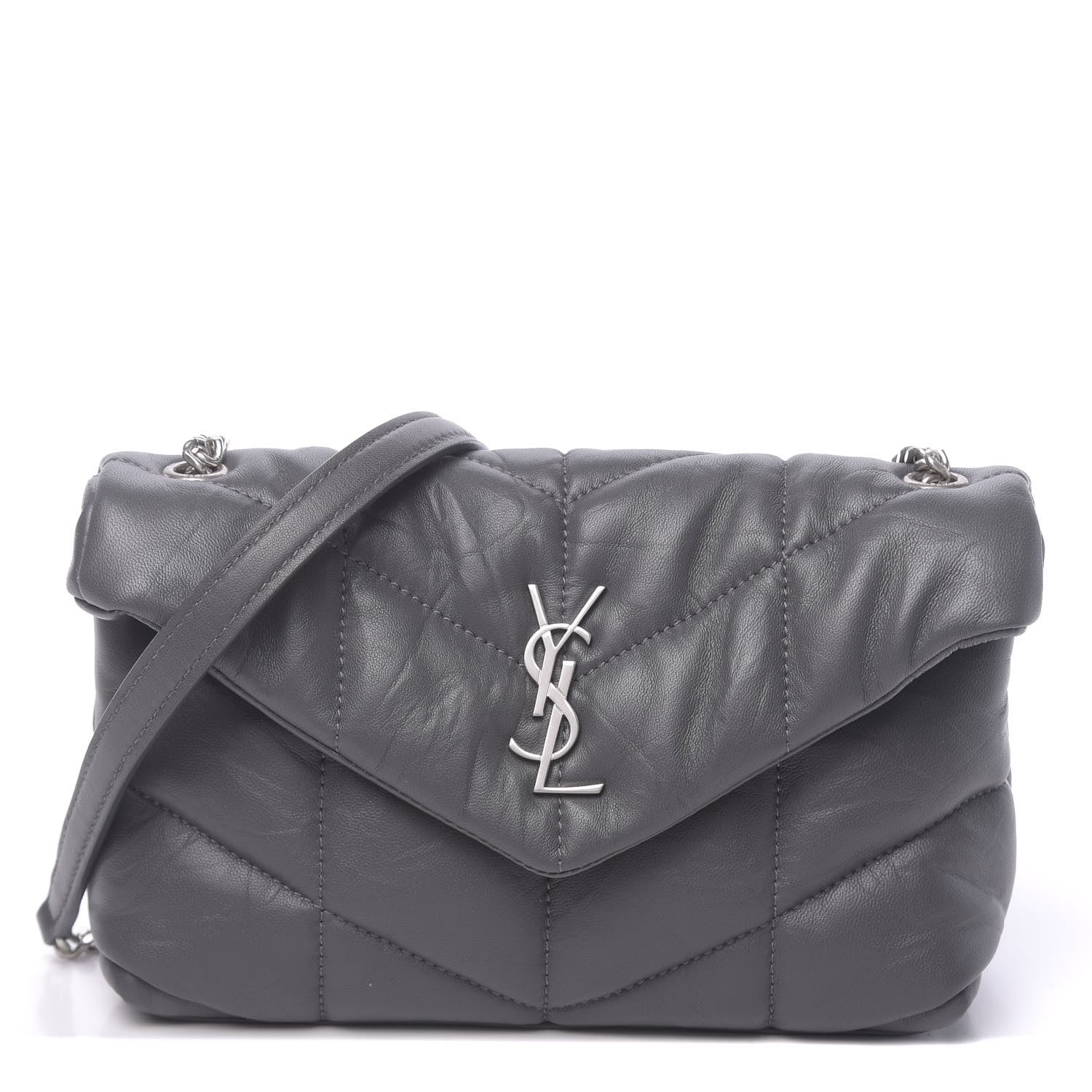Saint Laurent Lambskin Quilted Toy Loulou Puffer Monogram Chain Satchel Storm 1 of 9