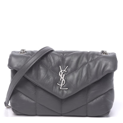Saint Laurent Lambskin Quilted Toy Loulou Puffer Monogram Chain Satchel Storm 1 of 9
