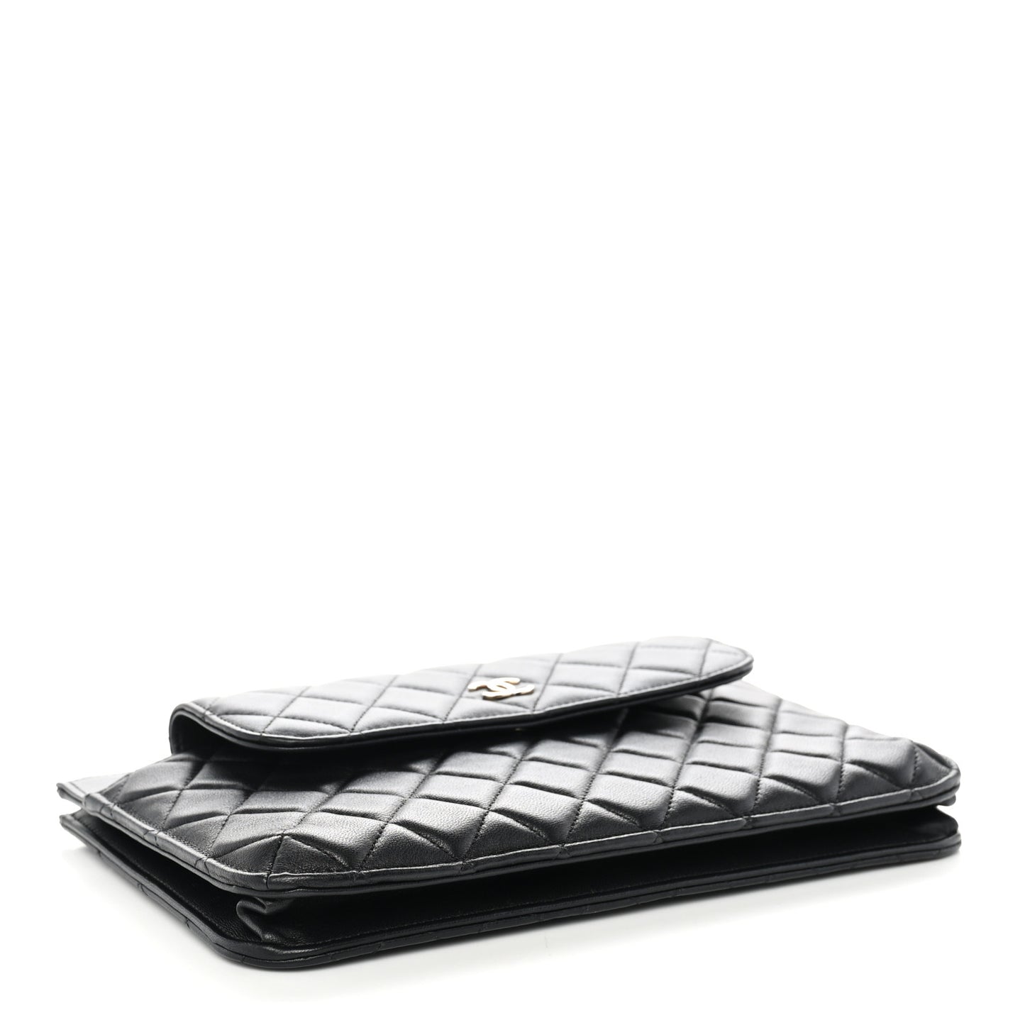Lambskin Quilted Chain Top Handle Clutch With Chain Black