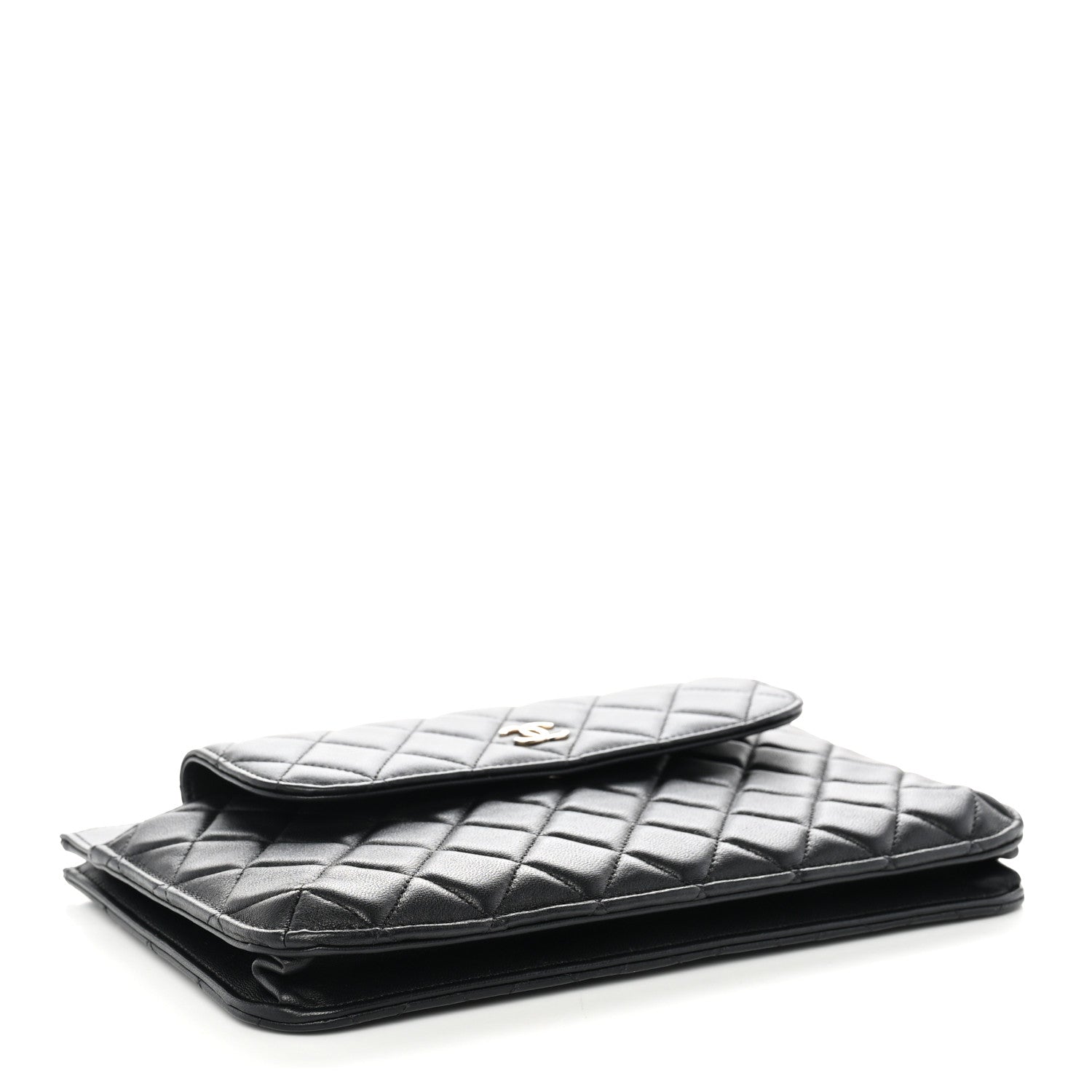Chanel Lambskin Quilted Chain Top Handle Clutch With Chain Black 3 of 9