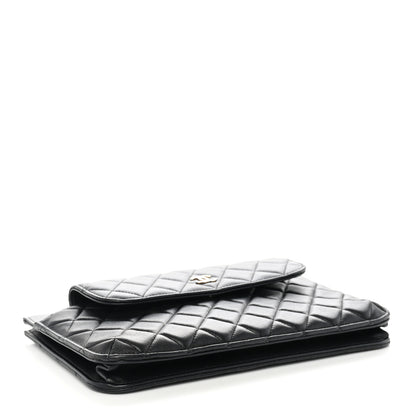 Chanel Lambskin Quilted Chain Top Handle Clutch With Chain Black 3 of 9
