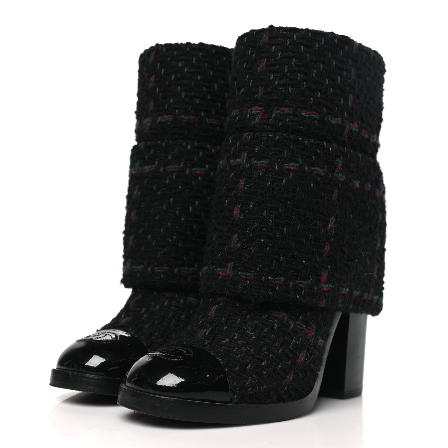 Tweed Patent CC Cap Toe Fold Over Boots 37 Black