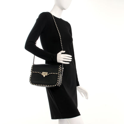 Valentino Garavani Vitello Medium Rockstud Flap Saddle Bag Black 2 of 7