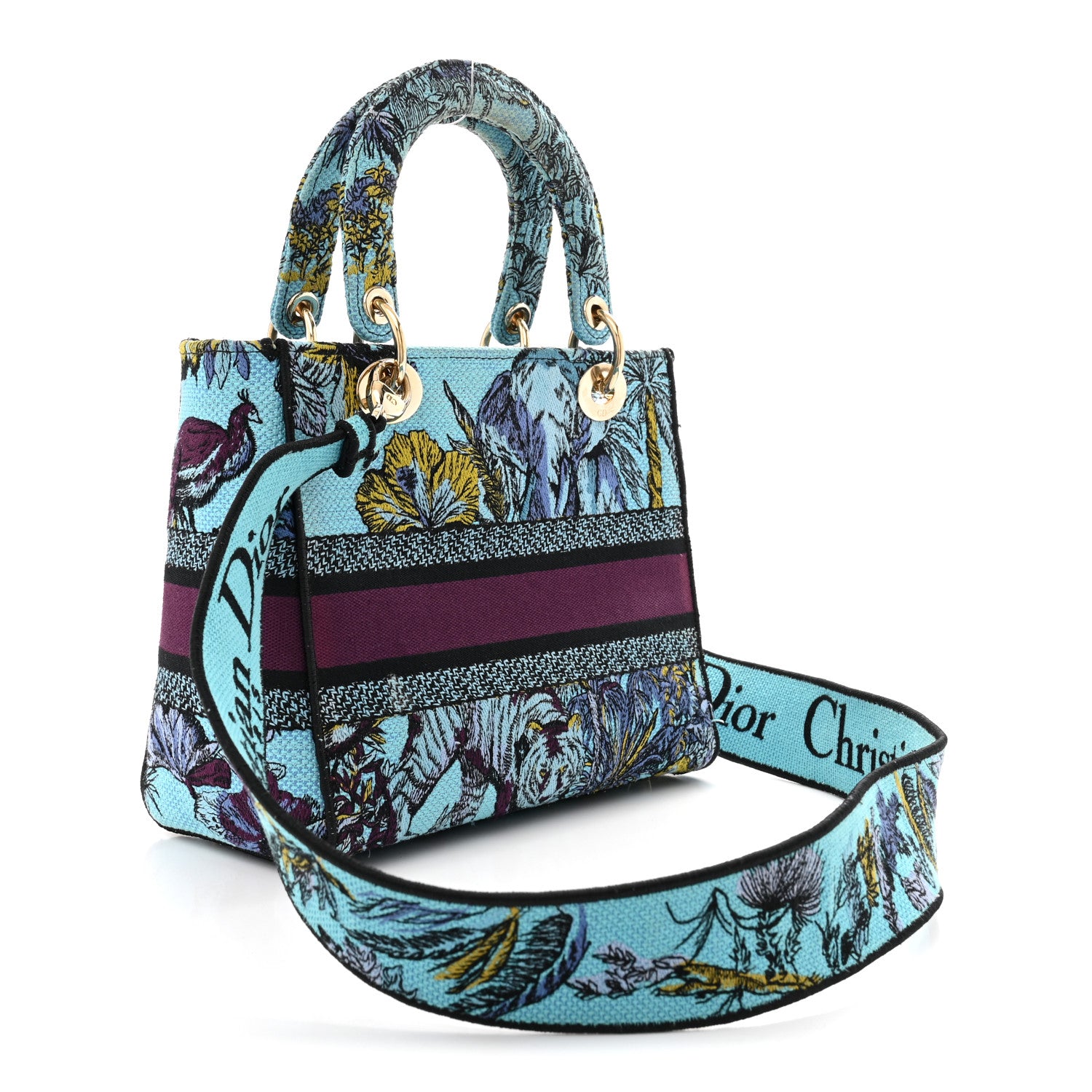 Christian Dior Canvas Toile de Jouy Voyage Embroidered Medium Lady D-Lite Celestial Blue 3 of 12