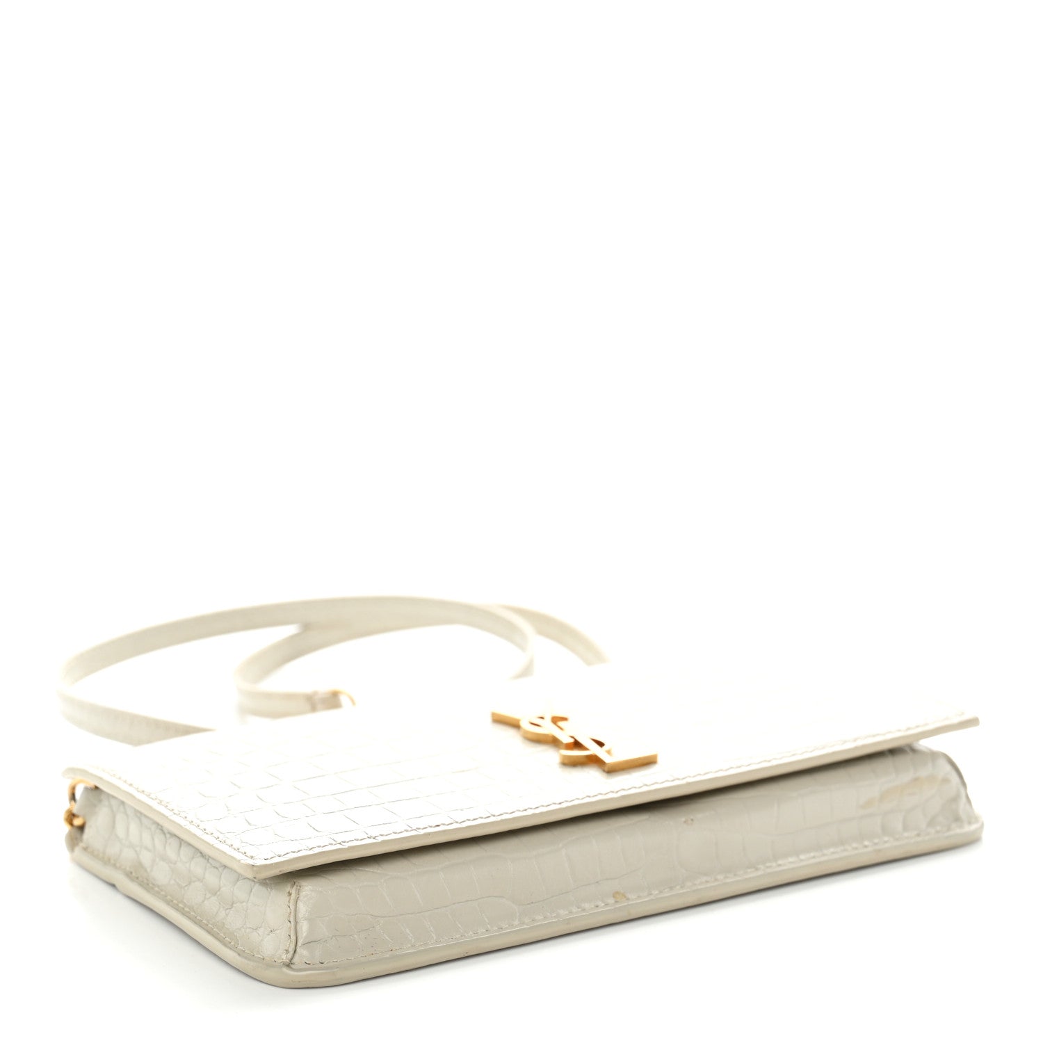Saint Laurent Crocodile Embossed Monogram Phone Holder Crossbody Crema Soft 4 of 12