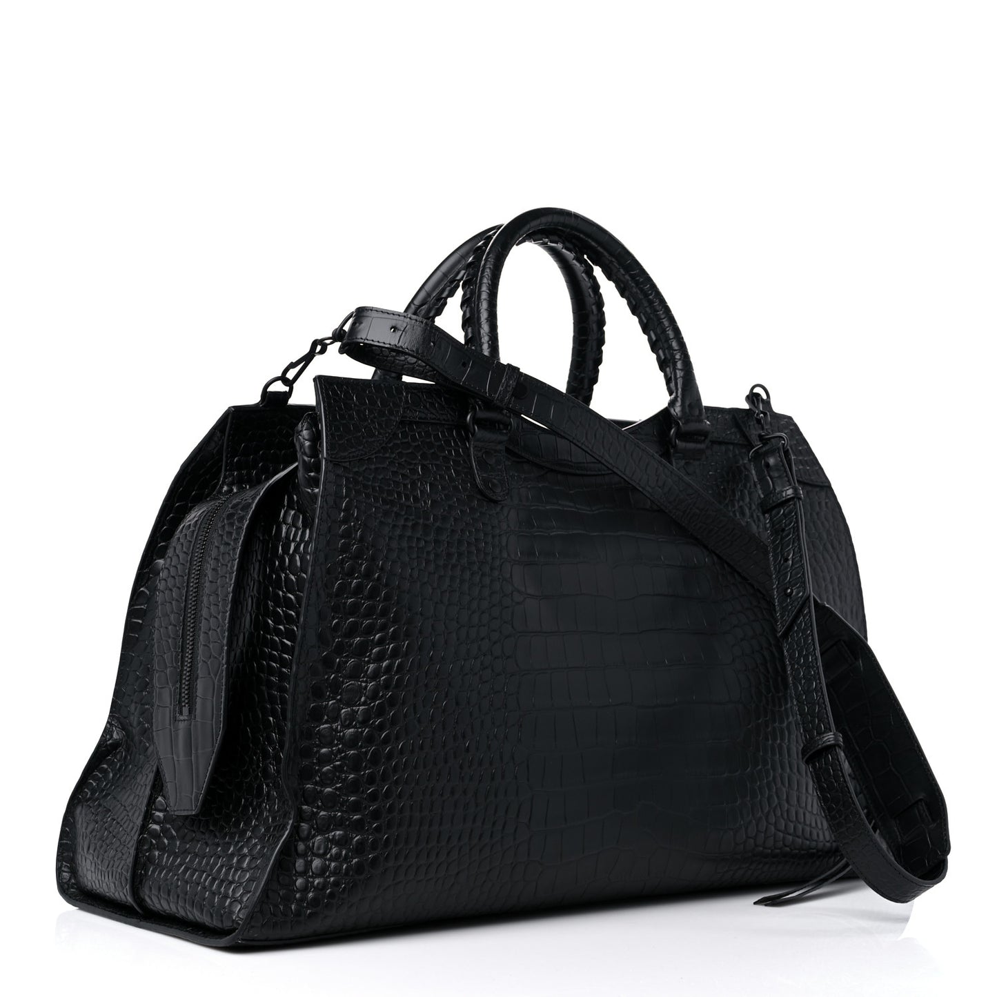 Semi Matte Calfskin Crocodile Embossed Neo Classic Black Hardware Large City Black
