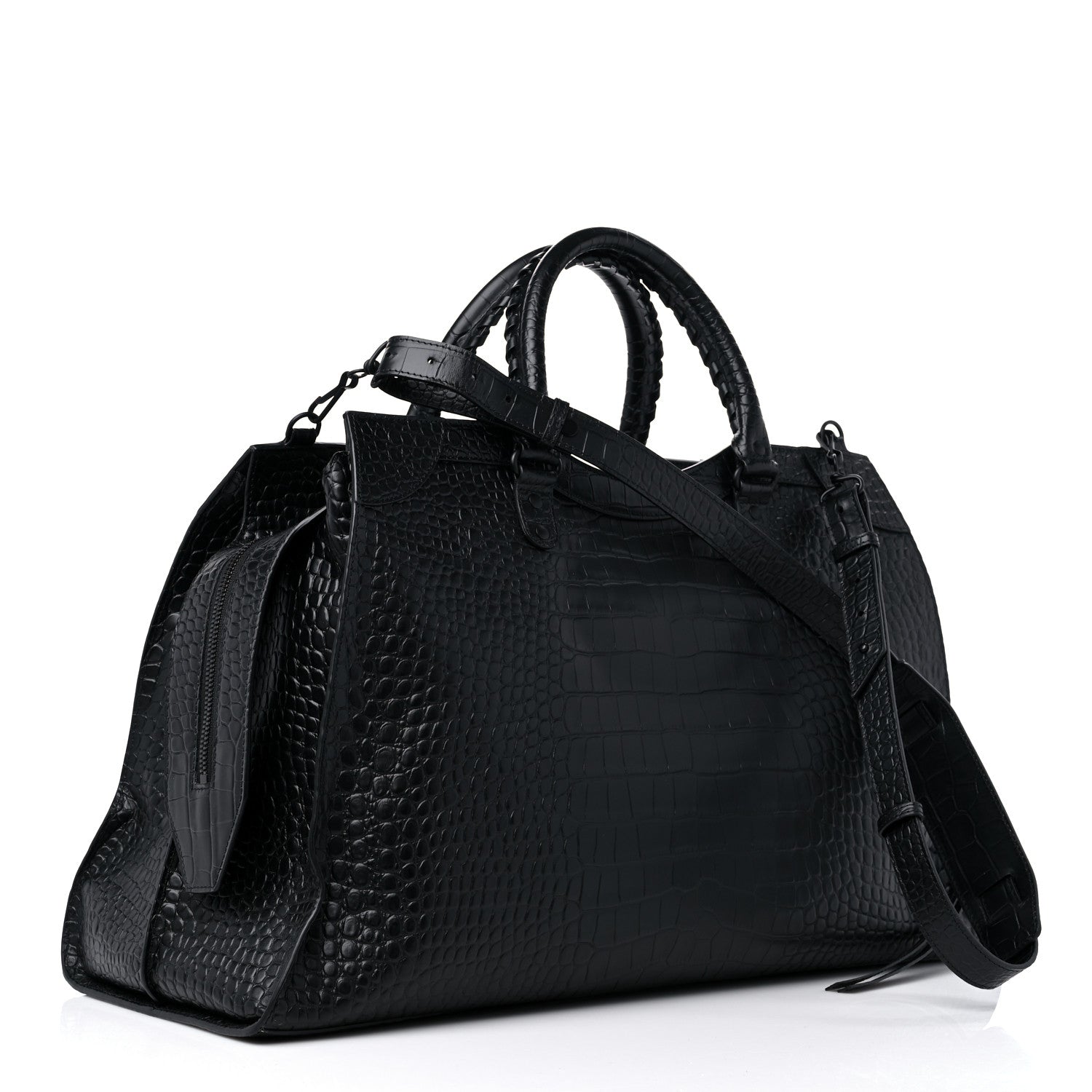 Balenciaga Semi Matte Calfskin Crocodile Embossed Neo Classic Black Hardware Large City Black 3 of 8