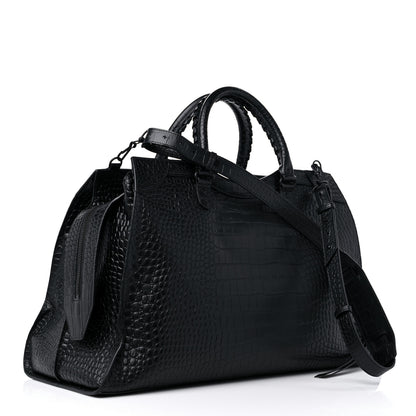 Balenciaga Semi Matte Calfskin Crocodile Embossed Neo Classic Black Hardware Large City Black 3 of 8