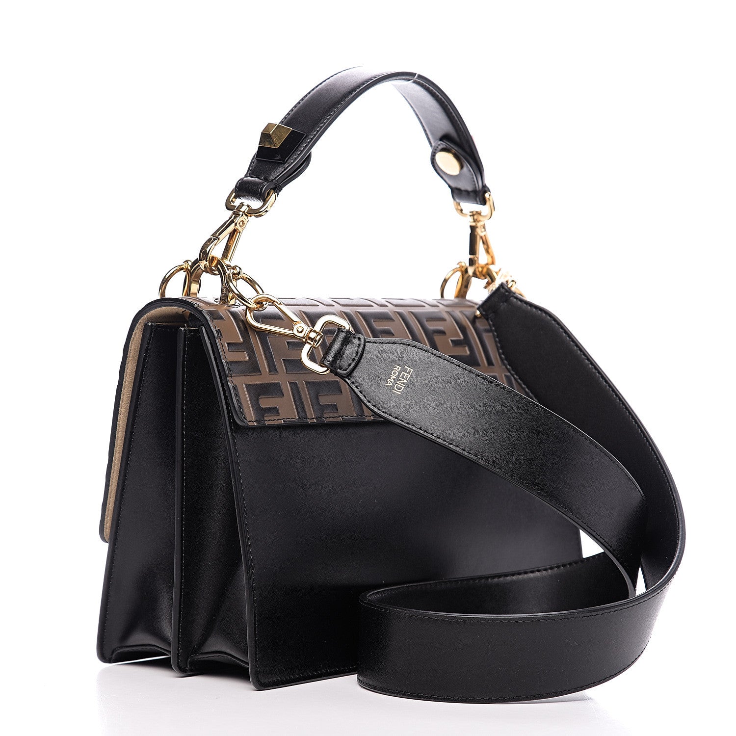 Fendi Vitello Liberty Bi-Color FF 1974 Embossed Kan I Shoulder Bag Black Maya 2 of 9