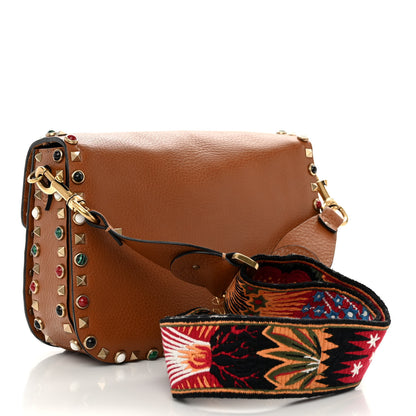 Valentino Garavani Calfskin Enchanted Wonderland Medium Guitar Strap Rockstud Rolling Flap Saddle Bag Light Cuir 3 of 10