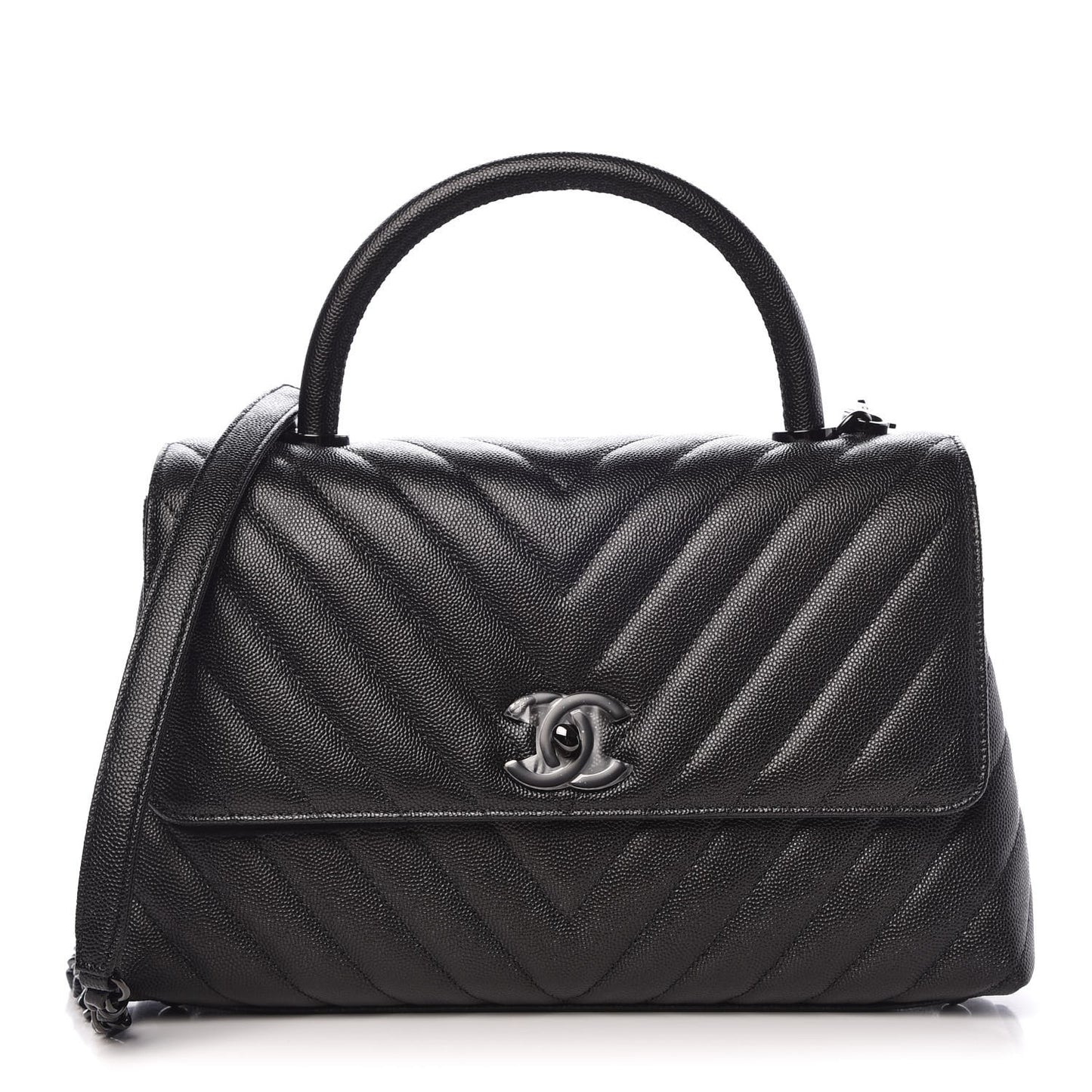 Caviar Chevron Quilted Small Coco Handle Flap So Black