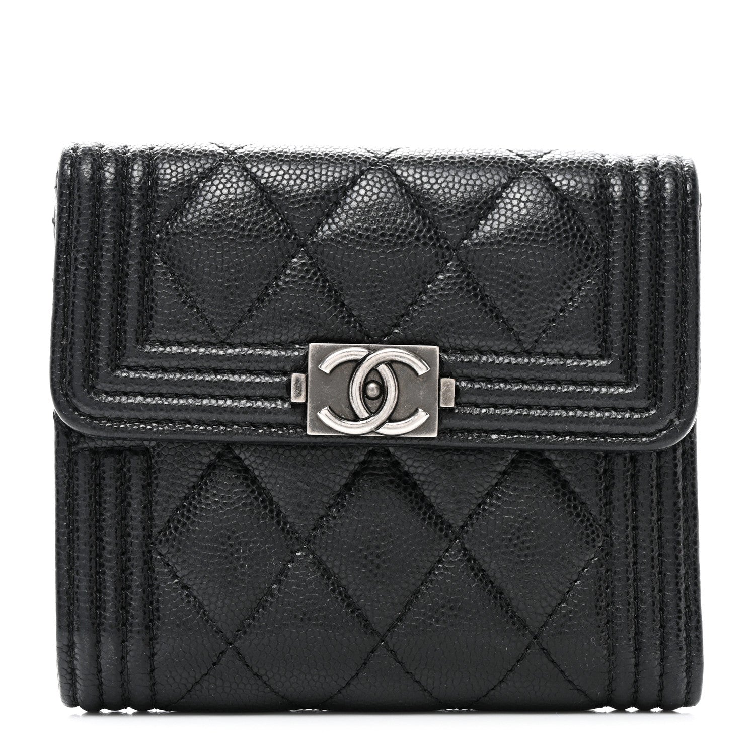 Chanel Caviar Quilted Compact Boy Wallet Black 1 of 8