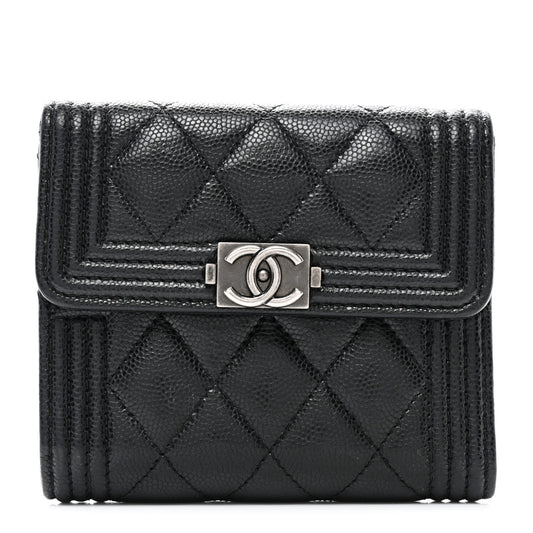 Caviar Quilted Compact Boy Wallet Black
