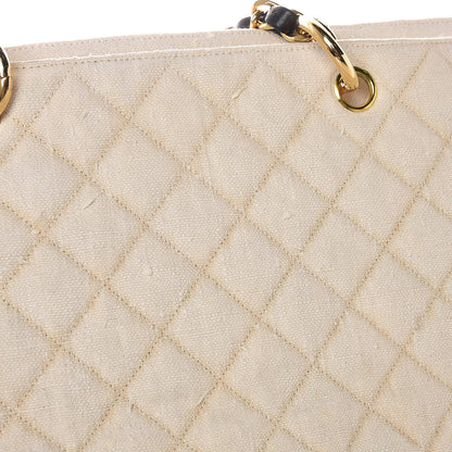 Chanel Linen Quilted CC Shopping Tote Beige 10 of 21