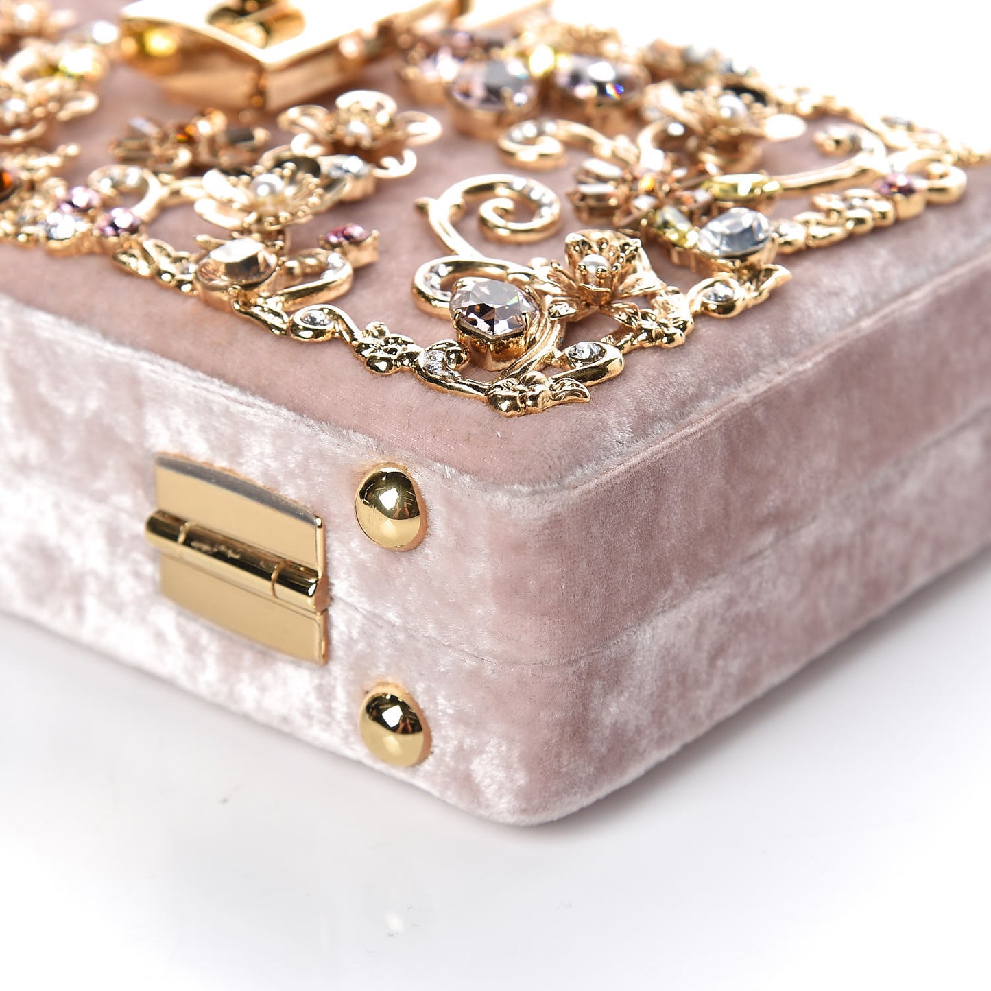 Velvet Crystal Floral Dolce Box Clutch Pink