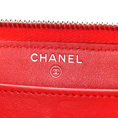 Chanel Lambskin Camellia Embossed Large Zip Around Gusset Wallet Red 6 of 9