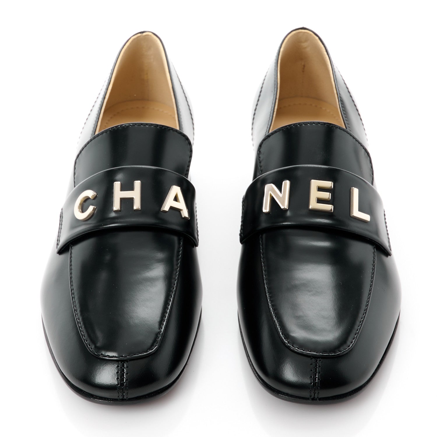 Chanel Shiny Calfskin Logo Loafers 35 Black 2 of 11