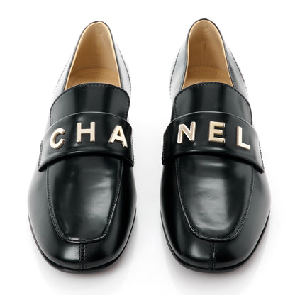 Chanel Shiny Calfskin Logo Loafers 35 Black 2 of 11